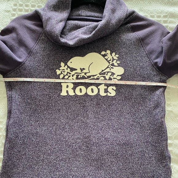 ROOTS KIDS SWEATSHIRT SWEATER TURTLENECK PURPLE HEATHER RAGLAN SLEEVES SIZE L - Picture 6 of 7